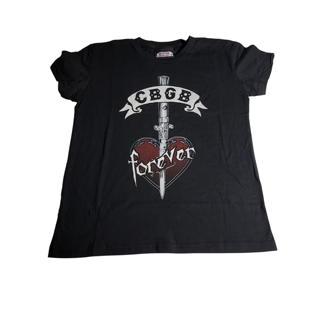 CBGB OMFUG Forever Dagger Heart Graphic T-Shirt Black Small Made in USA NYC Punk